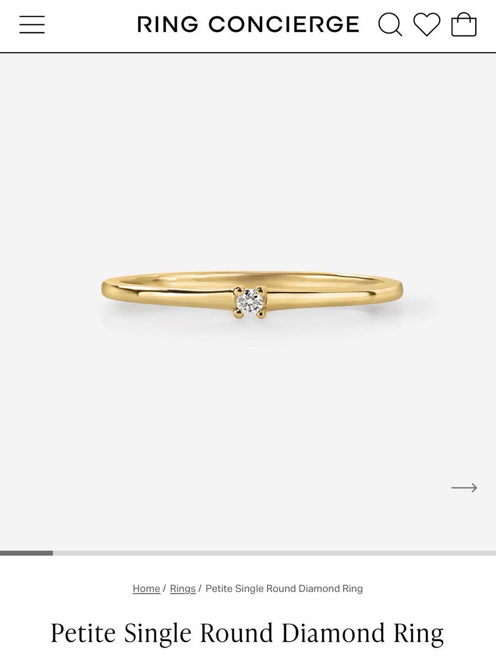 Ring Concierge Petite Single Round Diamond Ring - Size 7.5